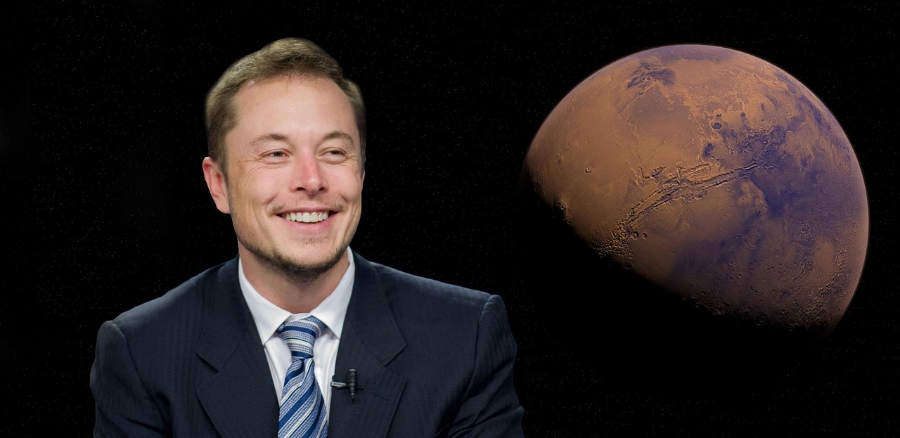 Elon Musk portrait with Mars background